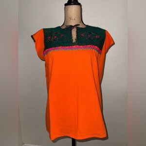 Hand-Embroidered Orange & Green Women's Blouse